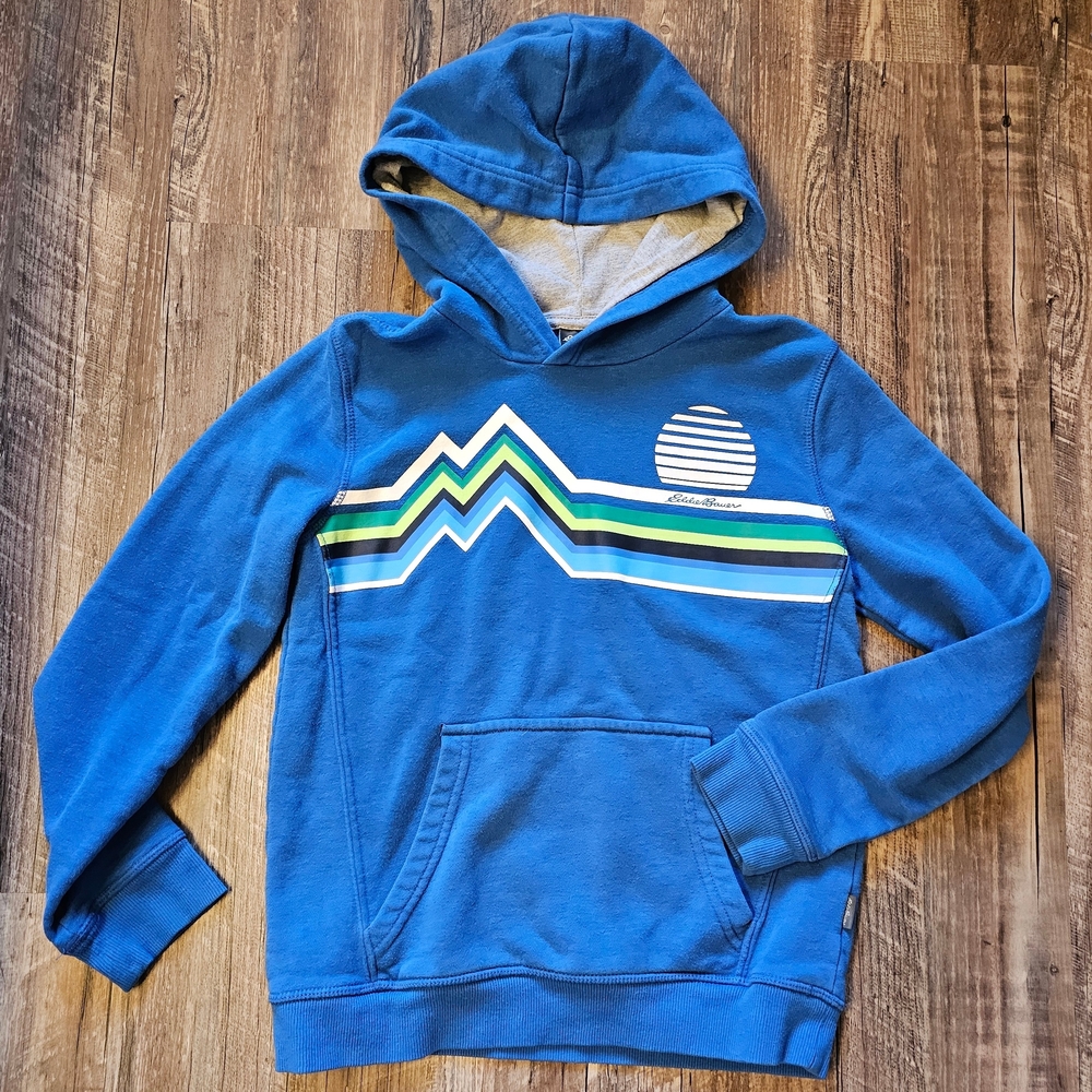 Eddie Bauer Blue and Gray Hoodie with Geometric Pattern